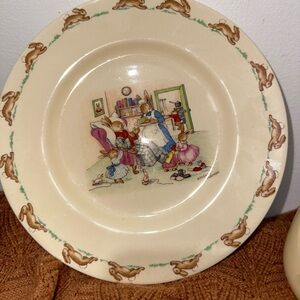 Vintage Bunnykins Barbara Vernon Royal Doulton Plate Cup Family Time Handmade